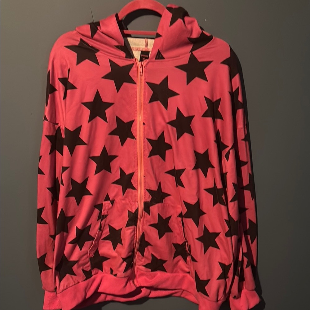 ROMWE Pink and Black Star Hoodie Sweatshirt
